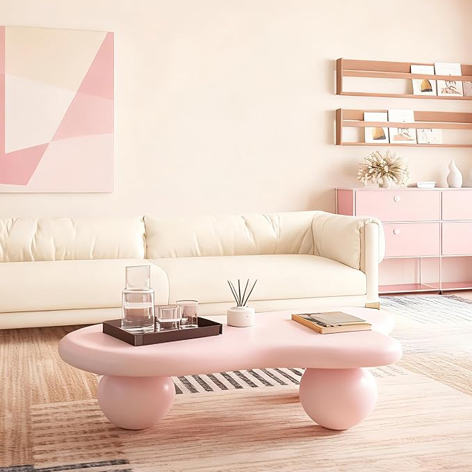 47.2" Cloud Coffee Table with 3 Ball Legs, Modern Irregular Center Table - Image 4