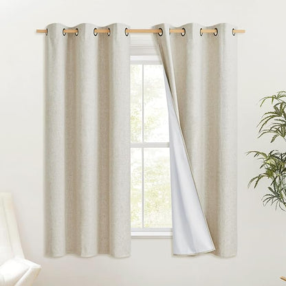 NICETOWN Natural Kitchen 100% Blackout Narrow Curtains 48 inches Long 2 Panels by NICETOWN