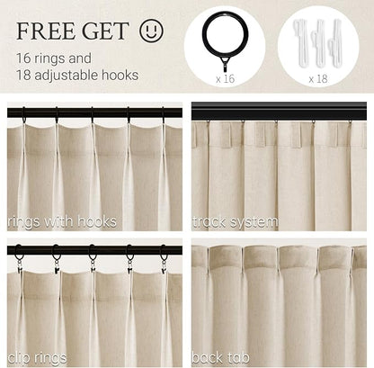 Topfinel 102 Inch Curtains 2 Panels Set, Two Packs Pinch Pleat Back Tab Linen - Image 2