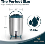 Stainless Steel Insulated Beverage Dispenser – Insulated Thermal Hot and Cold Coffee Carafe – 8 Liter Drink Dispenser with Spigot for Hot Water, Tea & Coffee, Cold Milk, Juice & More TEAL