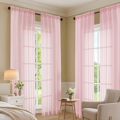 Sheer Blush Pink Curtains 108 Inches Long 2 Panels Set, 59 Inch Extra Wide - Image 7