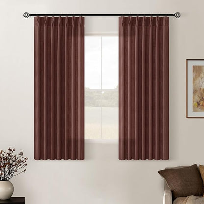 Chestnut Brown Pinch Pleated Linen Sheer Curtains 45 Inch Length 2 Panels | by Twodrapes