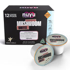 Nuyu Mushroom Coffee Pods, K-Cups, 100% Medium Roast Arabica Coffee with Lion's Mane, Reishi, Chaga, Cordyceps, 2000mg per Pod (12, French Vanilla)
