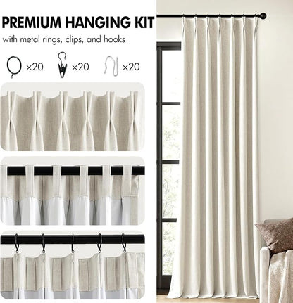 MIULEE Natural Pinch Pleated 100% Blackout Linen Curtains 40x100 Inches | Room - Image 8