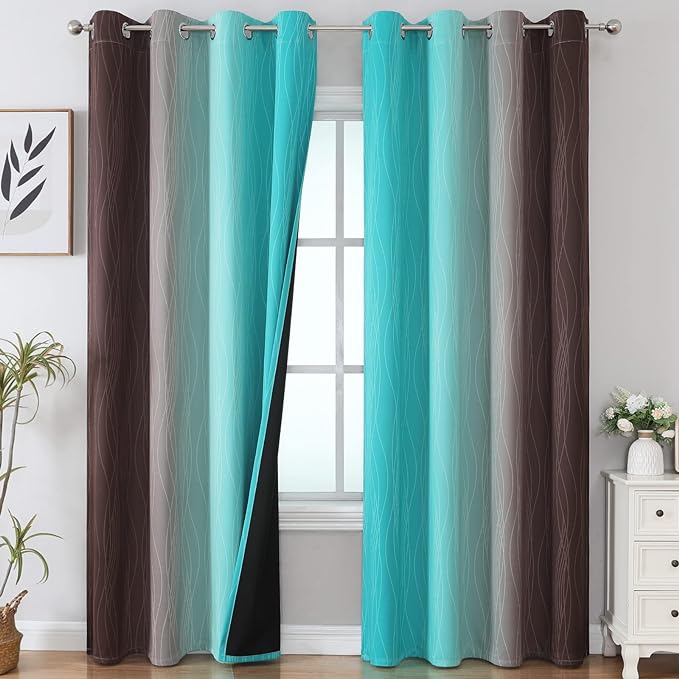 Brown and Teal Ombre Blackout Curtains by ESTELARTEXTILER