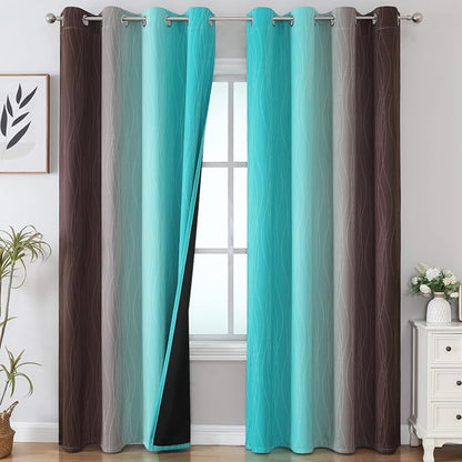 Brown and Teal Ombre Blackout Curtains by ESTELARTEXTILER