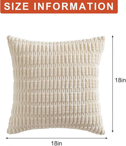 Pack of 2 Corduroy Decorative Throw Pillow Covers 18x18 Inch, Cream White | - Image 7