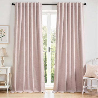 Topfinel Elegant Blush Pink 102 Inch Curtains 100% Blackout Linen Textured by Topfinel