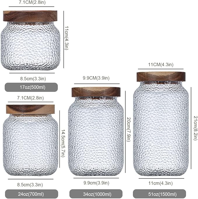 Glass Storage Jar, Food Storage Container with Airtight Bamboo Wooden Lid, Kitchen Canisters For Tea,Coffee Bean, Sugar, Candy, Cookie, Spice (1500ml, 51 Ounce)