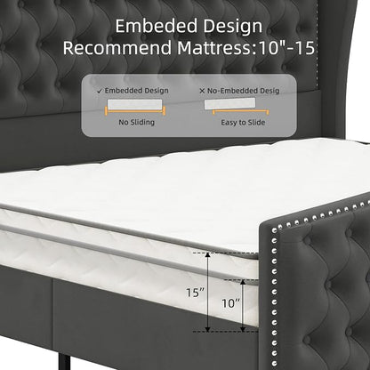 BRELTAM Upholstered King Size Bed Frame Velvet Tufted Bed Frame - Image 6