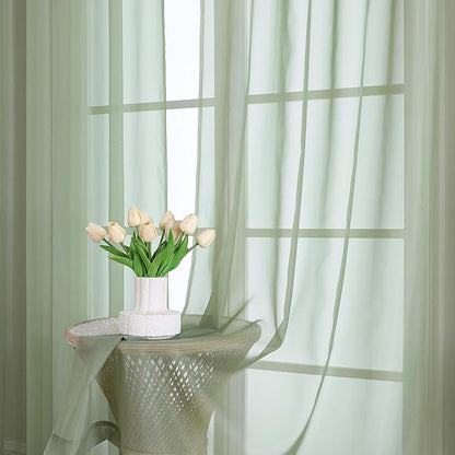Sage Green Sheer Curtains, Sheer Curtains 96 inches Long 2 Panels Set, Rod - Image 6