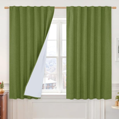 Full Blackout Linen Bedroom Curtains 54 Inch by LAMIT