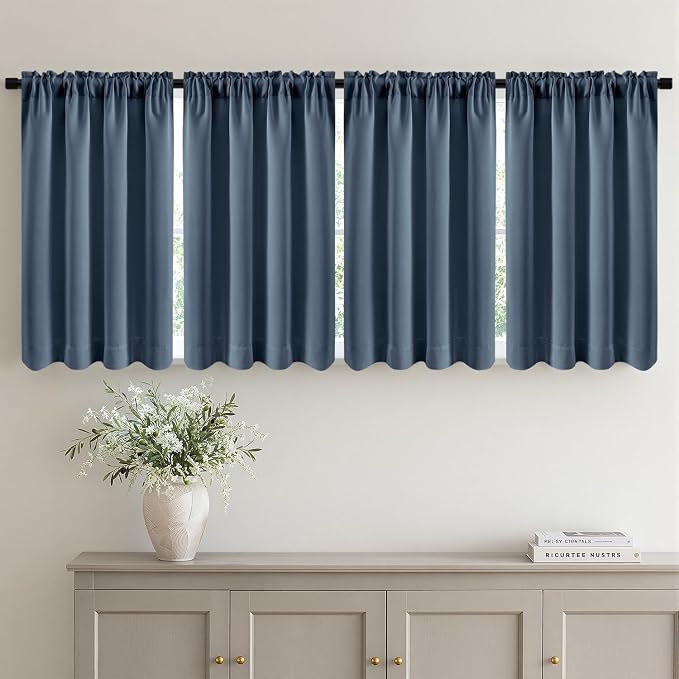 MIULEE Set of 4 Stone Blue 45 Inch Short Blackout Kitchen Window Curtains | by MIULEE