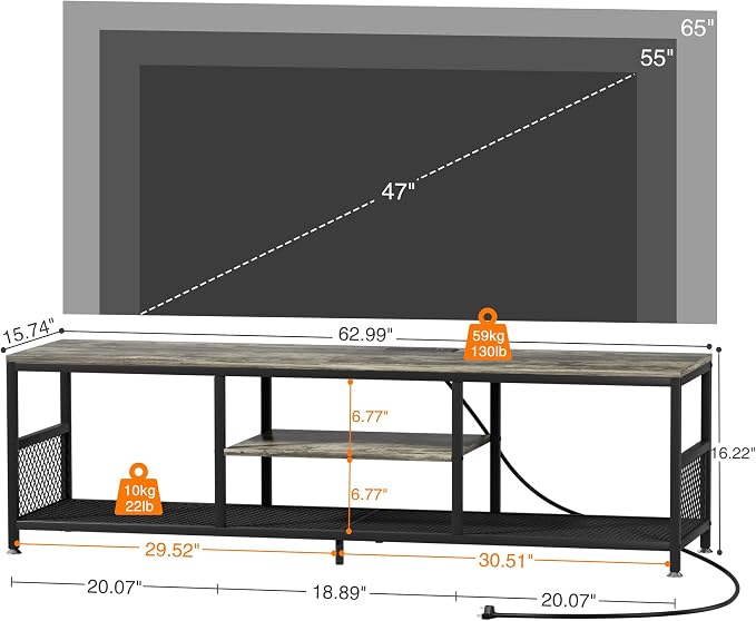 VECELO TV Stand with Power Outlets - Image 8