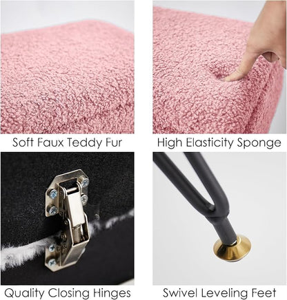 Vanity Stool Chair, Faux Teddy Fur Ottoman Foot Stool - Image 6