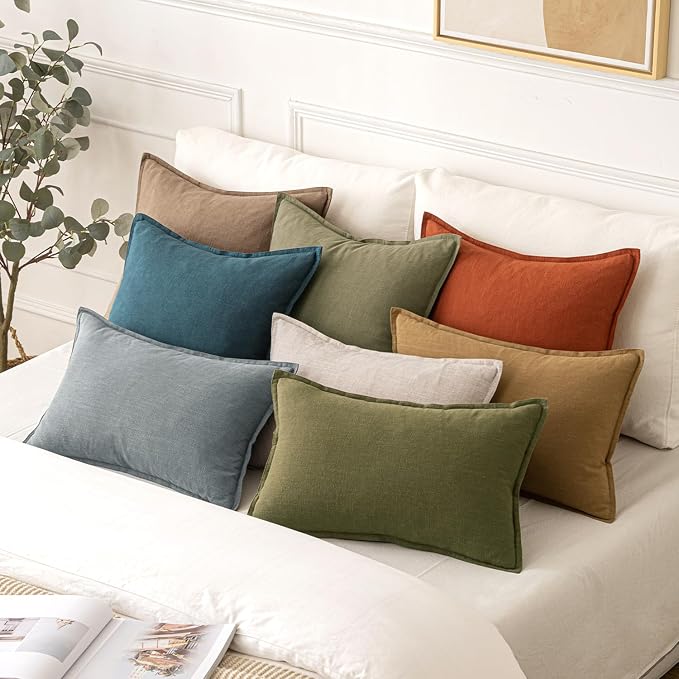 MIULEE Decorative Linen Pillow Covers 20x20 Inch Burnt Orange | Boho Farmhouse​ - Image 5