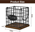YINMIT K Cup Holder Organizer, Rustic Coffee Pod Holder Organizer, 35 Kcup Holder for Counter with Handle，Large Capacity Black Wire Coffee Capsule Basket for Kitchen Office Desktop (Square Grid)