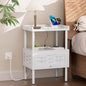 Amazer White Nightstand with Charging Station, Bamboo Night Stand by Amazer
