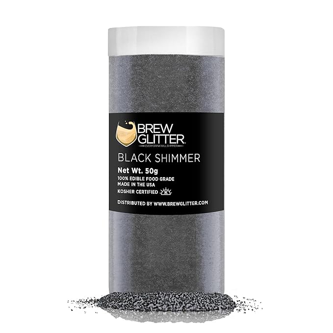 Black Shimmer BREW GLITTER Edible Glitter For Drinks, Cocktails, Beer, Garnish Glitter & Beverages | KOSHER & HALAL Certified | 100% Edible & Food Grade | Vegan, Gluten, Nut Free (50g, Black Shimmer)