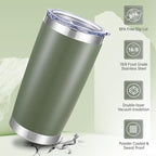20 oz Tumblers Bulk Stainless Steel Tumbler with Lid Double Wall Vacuum Insulated Coffee Mug 20oz Powder Coated Cup for Hot and Cold Drinks, Army Green, 6 pack