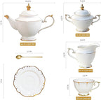 ACMLIFE Tea Sets for Adults Fine Bone China Tea Set for 6, Porcelain Teapot Sets for Adults 24K Gold, Afternoon Modern Cups and Saucers for Women Tea Party or Gifts Giving (White)