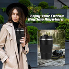 Vacuum-Insulated Stainless Steel Travel Coffee Mug, Leak-Proof Reusable Coffee Cup with Lid - Keep Hot & Cold Drinks for Hours, Durable Thermos Tumbler for Men & Women (3rd-Black, 12OZ)