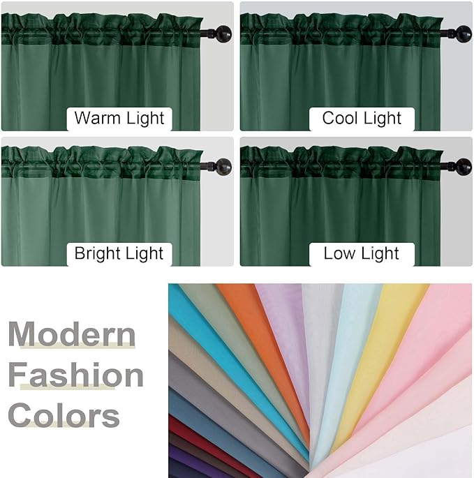 Hunter Green Valances for Windows, Sheer Curtains 14 Inch Length 2 Pack Kitchen - Image 5