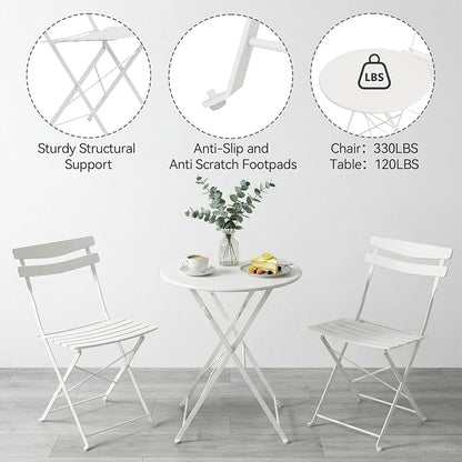 GarveeLife 3 Piece Patio Bistro Set, Folding Patio Bistro Table and Chairs Set - Image 6