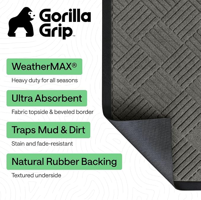 GORILLA GRIP 100% Waterproof All-Season WeatherMAX Doormat, US Designed Natural - Image 3