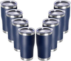 DOMICARE 20oz Tumbler with Lid Stainless Steel Tumblers Bulk, Double Wall Vacuum Insulated Coffee Travel Mug Powder Coated Tumbler, 8 Pack Navy