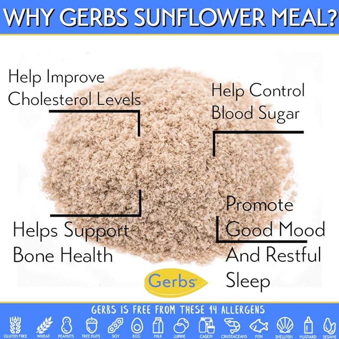 GERBS Sunflower Seed Meal 4 LBS. Premium Grade | Freshly Harvested & Packaged in Resealable Bulk Bag | Non-GMO, Keto & Paleo | Anti-Inflammatory Benefits, Prevent & Fight Sickness | Gluten Peanut Free