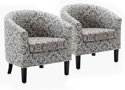BELLEZE Accent Barrel Chair Set of 2, Linen Round Chair Club Tub Sofa Corner by BELLEZE