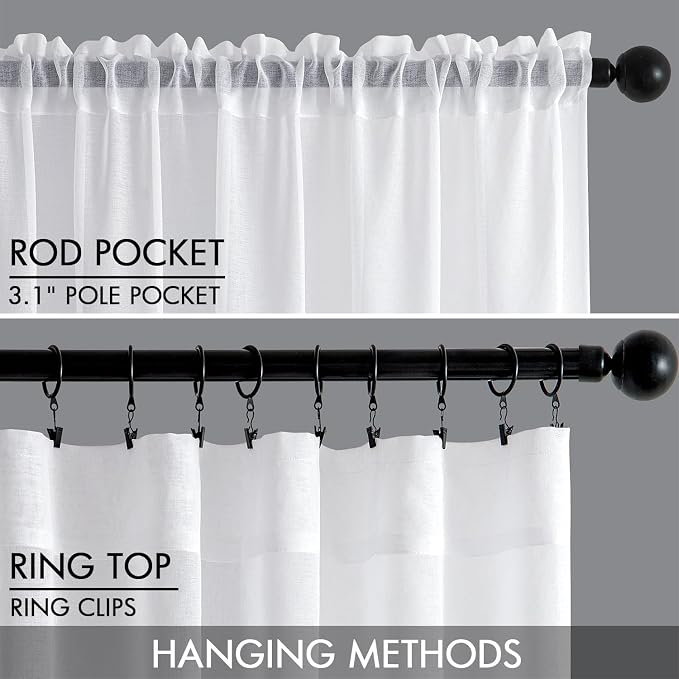 MIULEE Semi White Linen Textured Sheer Curtains 42W×63L Rod Pocket 2 Panels | - Image 3