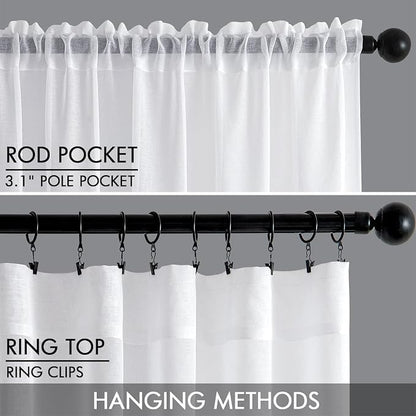 MIULEE Semi White Linen Textured Sheer Curtains 42W×84L Rod Pocket 2 Panels | - Image 3
