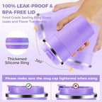 Volhoply 13 oz Stainless Steel Insulated Travel Coffee Mug with Fip Lid,Reusable Double Wall Vacuum Metal Coffee Cup,Portable to Go Leak Proof Cafe Thermal Tumbler for Hot & Cold Drinks(Purple,1)