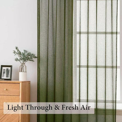 MIULEE Olive Green Linen Textured Semi-Sheer Curtains 54W×63L 2 Panels | Semi - Image 7