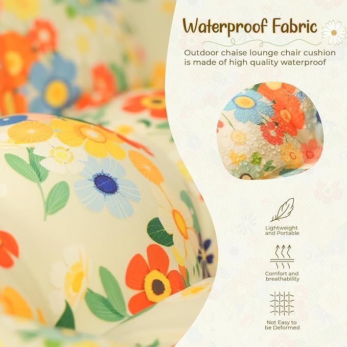 Outdoor Chaise Lounge Chair Cushion 75.1 x 22.8 x 4.7 Inches 100% Waterproof - Image 3