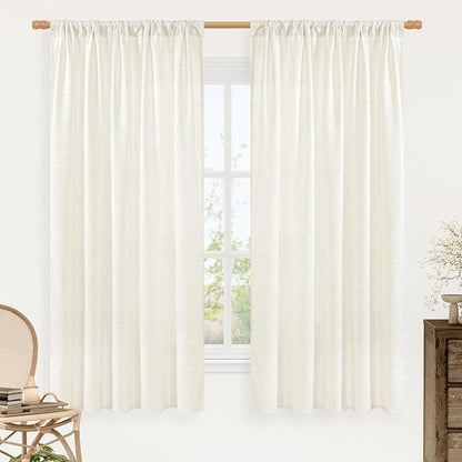 Light Filtering Cream Linen Blended Curtains 63 Inch by LAMIT