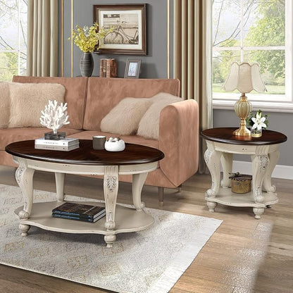 Round End Table for Living Room, Solid Wood Sofa Side Table - Image 7