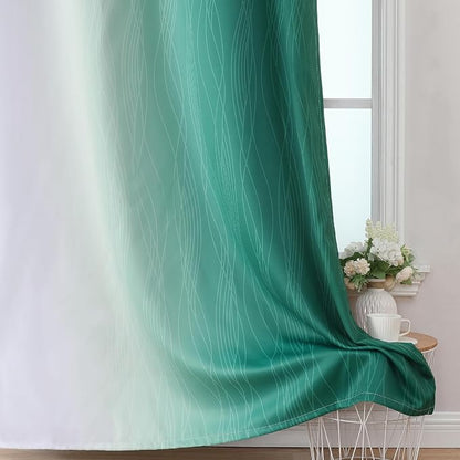 Green and Greyish White Blackout Curtains 52Wx54L 2 Panels | Ombre Curtains - Image 6
