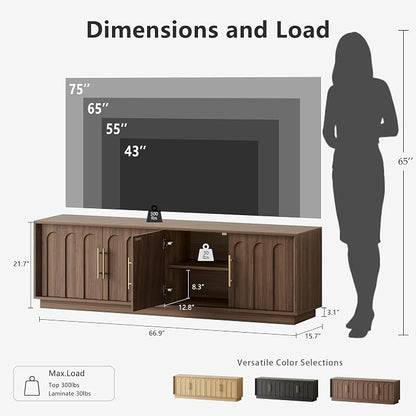 FORTUNETEC TV Stand for 75 Inch TV, Mid Century Modern TV Stand - Image 2