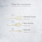 Silicone Utensils 3-Piece Set – Rubber Spatula, Slotted Turner, and Rice Paddle – Complete Heat-Resistant Set for Non-Stick Cookware – Kitchen Tools and Accessories for Cooking & Baking – Cream
