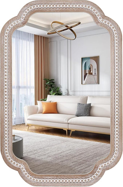 36x24 Inch Boho Wooden Scalloped Mirror by DecointoWallDecor