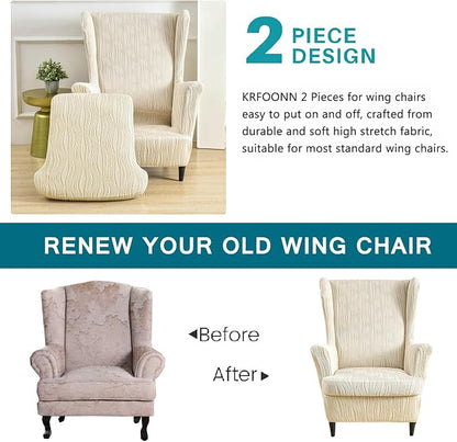 KRFOONN Stretch Wing Chair Slipcovers Printed 2 Piece Wingback Chair Covers - Image 4
