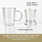 Creano Tea Glass 400 ml – Large Tea Cup with Strainer and Glass Lid – An ideal Tea Maker