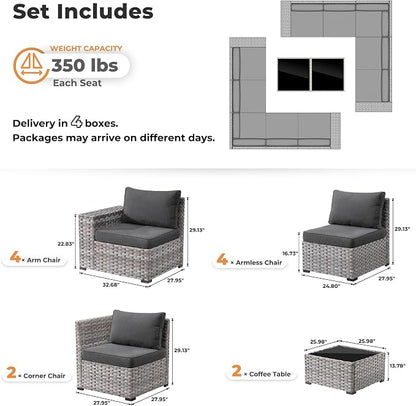 ovios 12 Pieces Patio Furniture Set, Outdoor Wicker Sectional Sofa - Image 8
