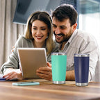 20 oz Tumbler with lid Double Wall Vacuum Insulated Tumblers Stainless Steel Coffee Mug Travel Coffee Tumbler Powder Coated Tumbler Cup Keep Hot&Cold - (Light Blue 12 Pack)