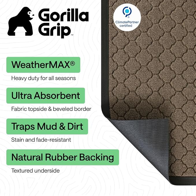 GORILLA GRIP 100% Waterproof All-Season WeatherMAX Doormat US Designed Natural - Image 2