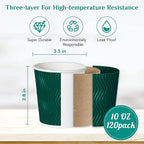 MUCHII 10 oz Insulated Paper Coffee Cups, 120 Count, Multicolor, Disposable, Ripple Design for Hot Drinks