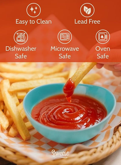 Sweese 4 oz Very Small Porcelain Bowls - Set of 6 Sauce, Salsa, Dipping, Ceramic Bowls for Condiments & Charcuterie - Rainbow Colored